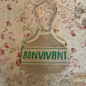 Clare V Cream and Green Tote Bag